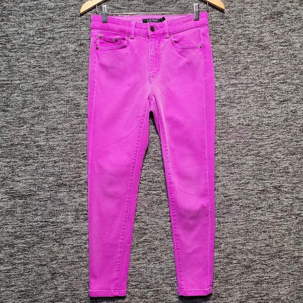Lauren Ralph Lauren Premier Skinny Cropped Jeans Women 2P Pink Stretch Denim